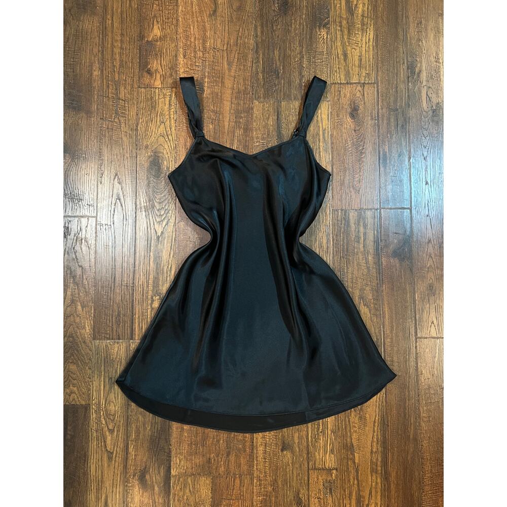 Vintage Clothing Lingerie Sleepwear  LA Intimates Black Satin Slip Dress Medium